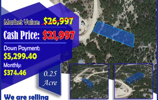 0.25ac [Parcel ID: 160664] in Bandera County, TX – Buy Today $5299 Down or $21997Cash